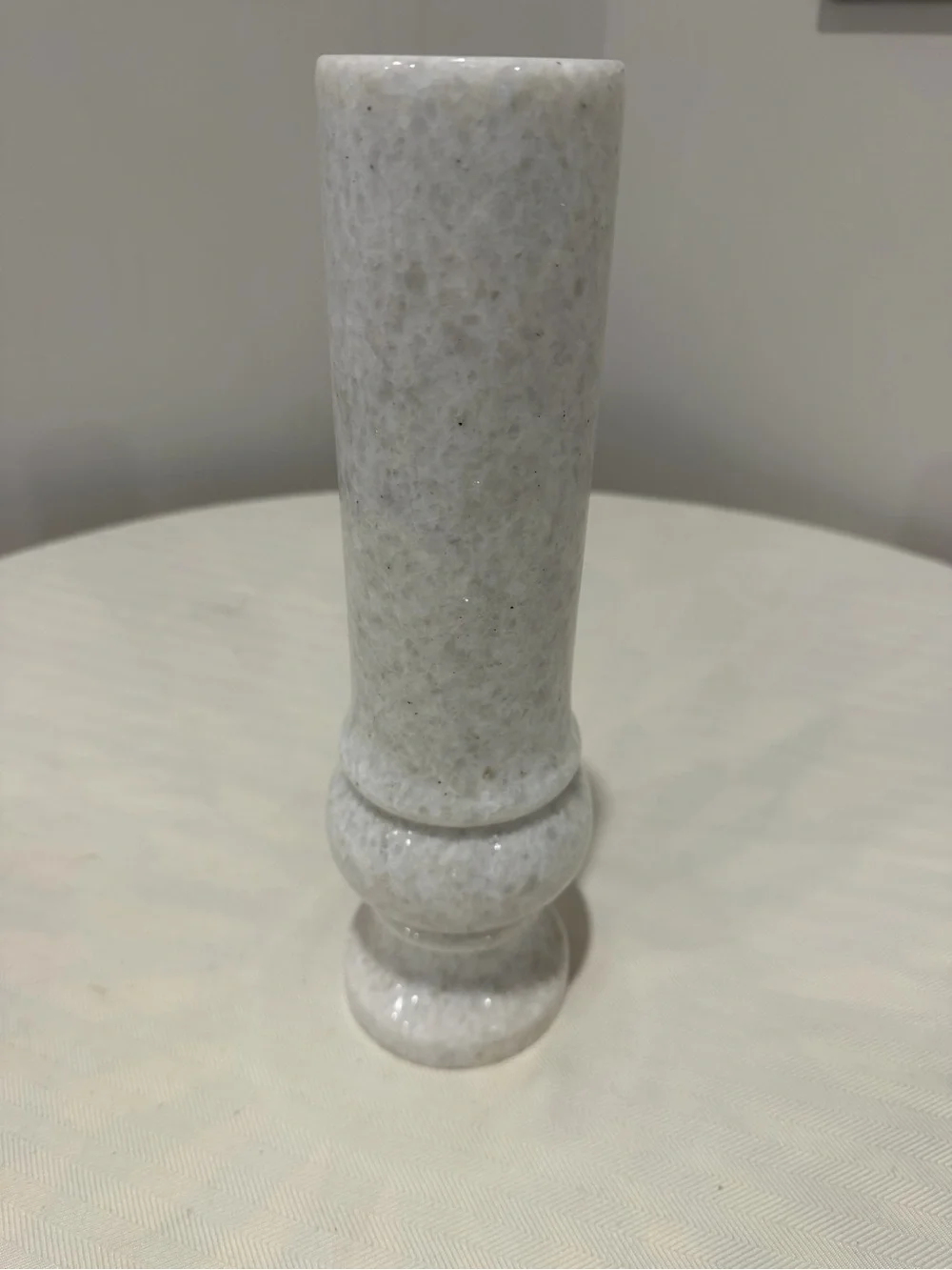 Vintage Hand Carved White Marble Cylindrical 12” Vase
